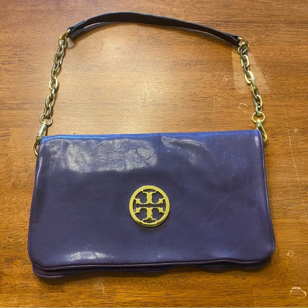 Tory Burch Plum Leather Shoulder/Clutch Bag
